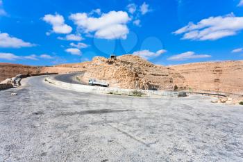 Road on mountain pass in Jordan in sunny day 
