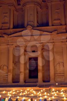 Al Khazneh or The Treasury building at Petra at night, Jordan
