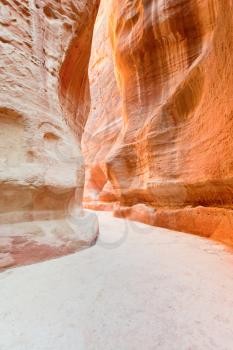 The Siq - narrow gorge to ancient city Petra, Jordan