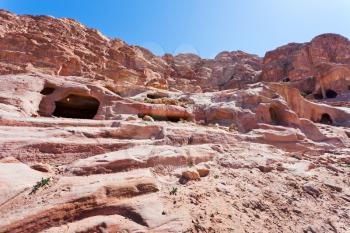 stone cave tombs in Petra, Jordan
