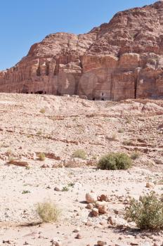 panorama of Royal Tombs in Petra, Jordan