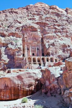 front view on Urn Tomb Cathedral  in Petra, Jordan
