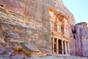 Treasury Monument in mount side of city Petra, Jordan