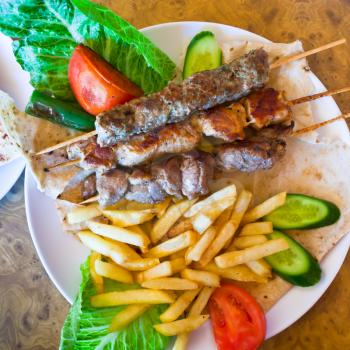 skewers mix arabic kebabs in Jordanian street restaurant