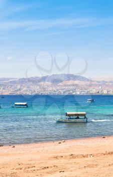 Aqaba gulf and view on Israel town Eilat from Jordan