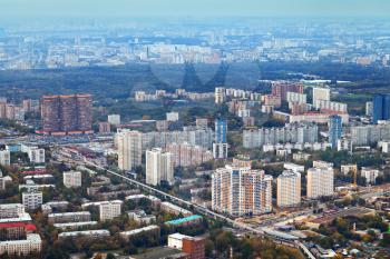 above view Moscow cityscape in autumn afternoon