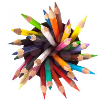 many different colored pencils with white background