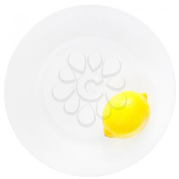 bright yellow lemon on white plate isolated on white background