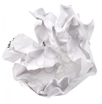 crumpled sheet of paper isolated on white background