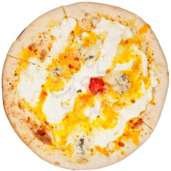 top view italian pizza Quatro formaggi isolated on white background