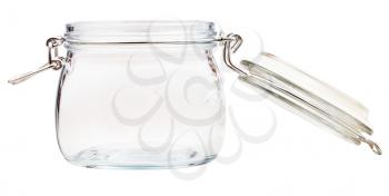 side view of open Swingtop Bale glass jar isolated on white background