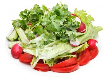 fresh season vegetables on plate isolated on white background