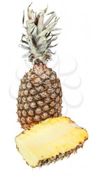cross section and ripe pineapple isolated on white background
