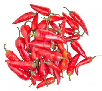 pile of pods of red chili peppers isolated on white background