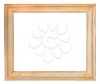 wide simple wooden picture frame with cut out canvas isolated on white background