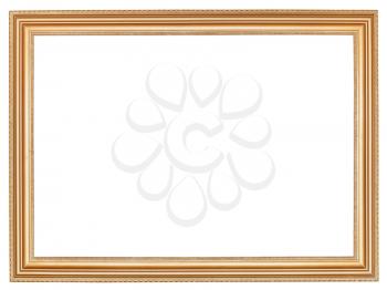 classic wide retro wooden picture frame with cut out canvas isolated on white background