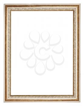 vertical classical gilted retro wooden picture frame with cut out canvas isolated on white background