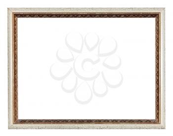 narrow modern wooden carved picture frame with cutout canvas isolated on white background