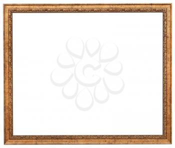 classic style narrow wooden picture frame with cut out canvas isolated on white background