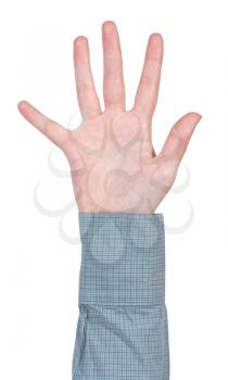 open five fingers hand gesture isolated on white background