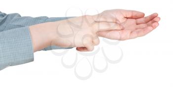 two fingers on palm - hand gesture isolated on white background