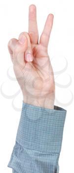 two count on fingers - hand gesture isolated on white background
