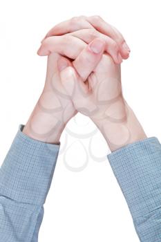 raised clenched hands - hand gesture isolated on white background