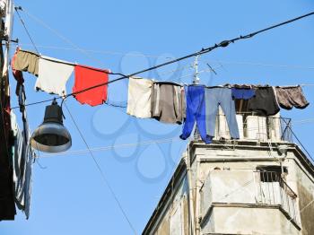Clothes drying on the rope outdoors, Catania, Italy