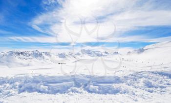 panorama of skiing area in mountains in Paradiski region, Val d'Isere - Tignes , France