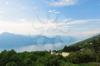 above view of Lake Garda from Monte Baldo mountains, Italy
