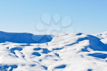 view of skiing tracks on snow-capped mountains in Alps in Portes du Soleil region, Evasion - Mont Blanc, France