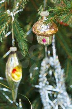 home and lantern christmas tree vintage decoration close up