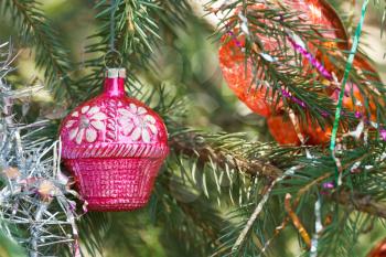 pink house christmas tree vintage decoration close up