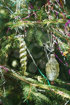 old glass cone and icicle christmas tree vintage decoration close up