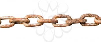 links of old rusty steel chain isolated on white background