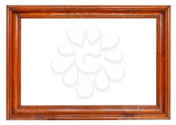 simple wide dark brown wooden picture frame with cut out canvas isolated on white background
