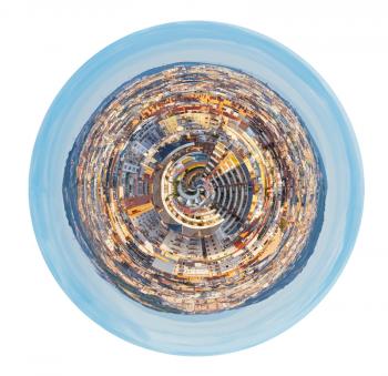 little planet - urban spherical view of residential district in Barcelona, Spain isolated on white background