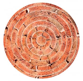little planet - spherical view of old brick wall isolated on white background