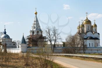 ancient Luzhetsky Monastery, founded in 1408 by St. Ferapont and rebuilt in brick in the 16th century in Mozhaysk, Russia