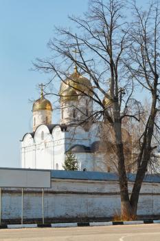 old church (Cathedral of the Nativity of the Virgin) in ancient Luzhetsky Monastery in Mozhaysk, Russia