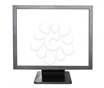 front view of black display with cut out screen isolated on white background