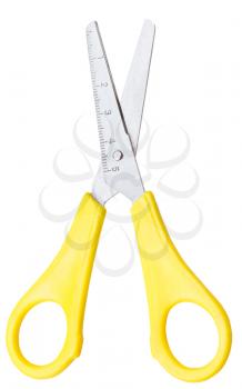 open school scissors with yellow handles isolated on white background