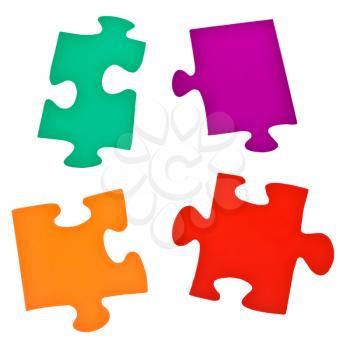 few separated jigsaw puzzle pieces isolated on white background
