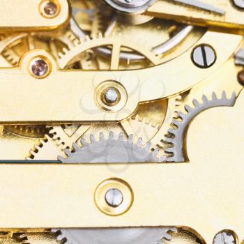 gears of brass mechanical clockwork of retro watch close up