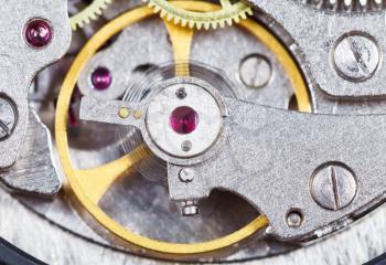 steel mechanical movement of retro watch close up
