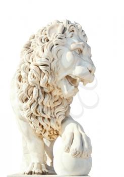 marble medici lion with ball near Vorontsov (Alupka) Palace in Crimea isolated on white background