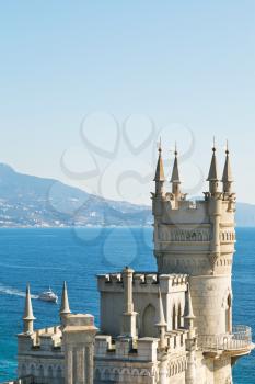 view of Swallow's Nest castle on South Coast of Crimea and Black Sea