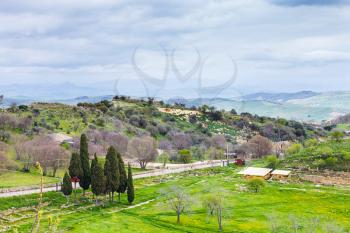 landscape with Morgantina archaeological area in Sicily in spring, Italy