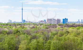 modern city and green forest in spring day