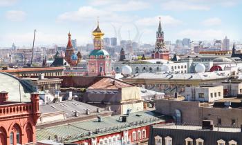 Moscow city skyline with Kremlin in sunny spring day